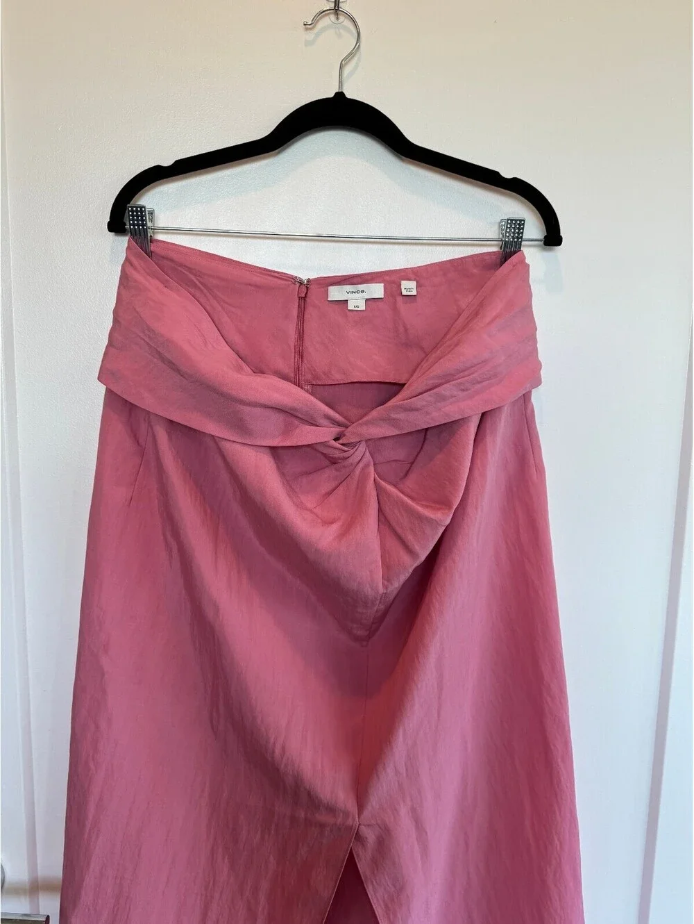 Vince Knot Front Midi Skirt Size L Pink Tencel Lyocell Slit Zip